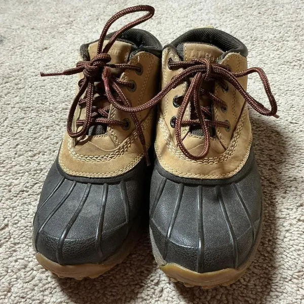 LL Bean Womens Duck‎ Boots Tan Rubber Waterproof Lace Up Size 6 - Image 7