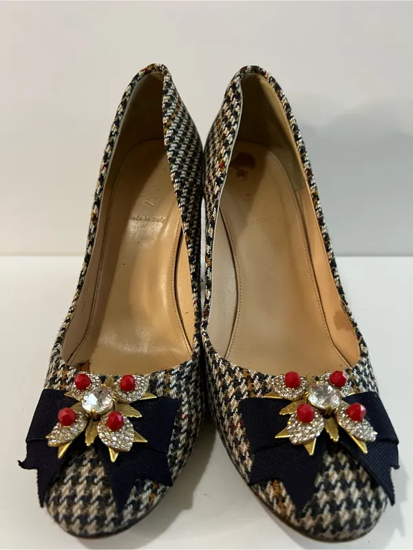 J.Crew Collection Lena Jeweled Tweed Chunky Heel Pumps Made in Italy - Image 3