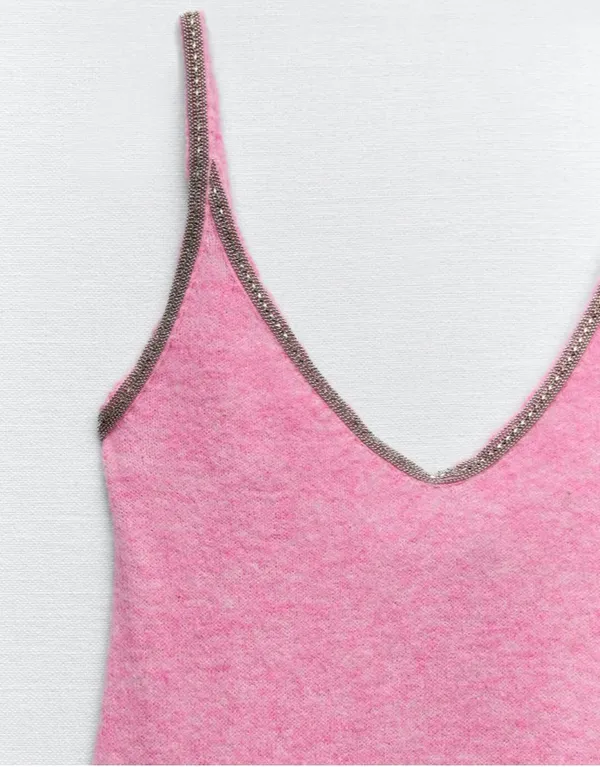 ZARA Wool Alpaca Beaded Strappy Dress Size S - Image 4