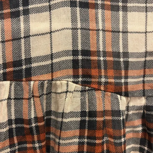 Mango MNG Womens Plaid Ruffle V-Neck Blouse Orange Black‎ Wool Blend 8 Academia - Image 7