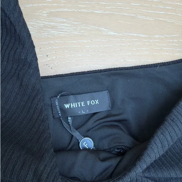 White Fox Maxi Dress Long Sleeve Ribbed Hot Right Now Size L Black - Image 3