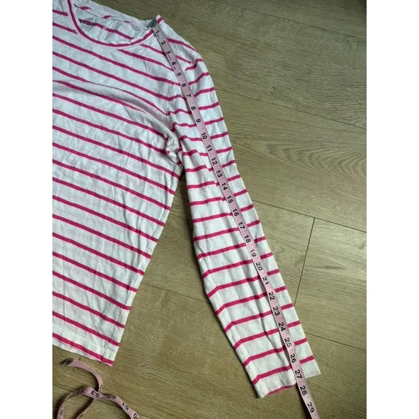 EUC J.Crew T-Shirt Scoop Neck Long Sleeve Girlfriend Tee striped pink white sz L - Image 6