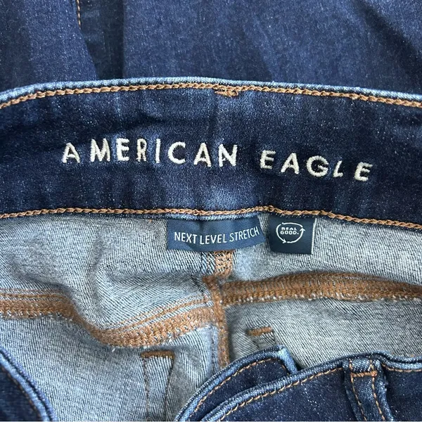 American Eagle Mid Rise Next Level Stretch Double Button Dark Wash Denim Flare 2 - Image 6