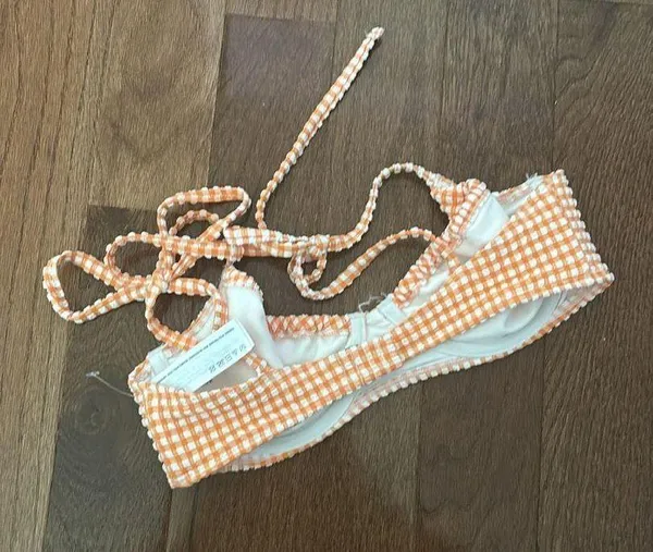 Abercrombie and Fitch orange gingham curve love seersucker tie bikini top - Image 4