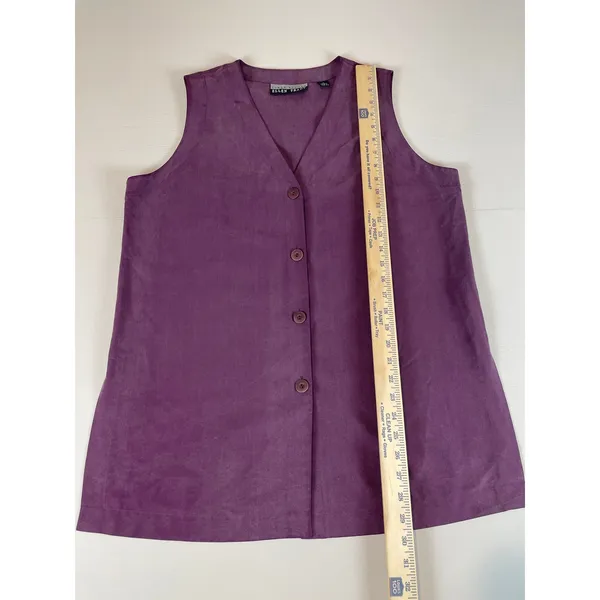 Linda Allard Ellen Tracy Purple Silk Sleeveless Button Down Collared Size 12 - Image 6