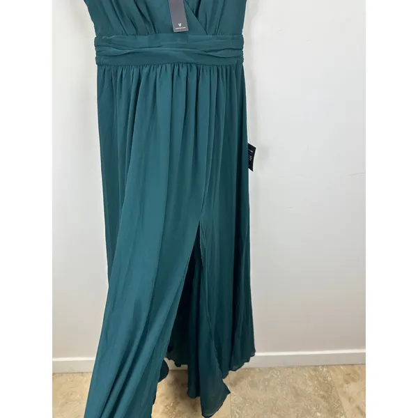 Lulus Thoughts of Hue Emerald Green Surplice Maxi Dress Formal Large NWT - Image 9