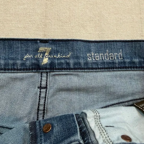 7 For All Mankind | Straight Blue Jeans Standard Fit‎ Raw Hem | Women's 33 - Image 6