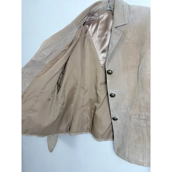 Vintage 90s Boho Suede Leather Blazer Tan Ruff Hewn Women's L - Image 13