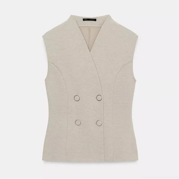 Zara NWT stone color Twill vest wrap double breasted - Image 5