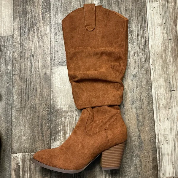 Women's Slouchy Mid-Calf Tan Faux Suede Boot Size 7 - Image 15