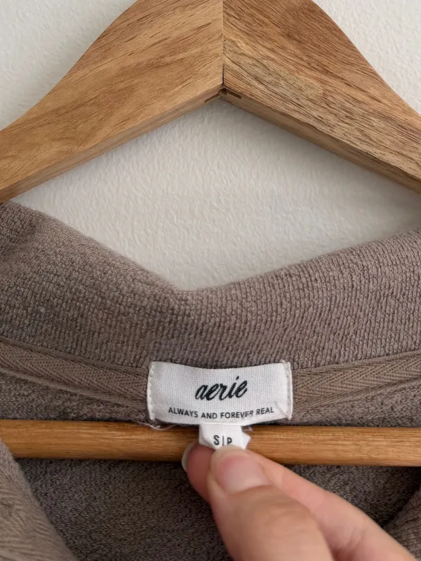 Aerie Terry Button Sweater Size Small Oversized Pullover Soft Life Brown Neutral - Image 4