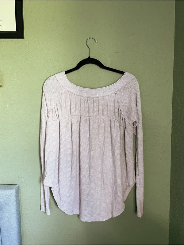 New Free People We the Free Must Have Henley Waffle Thermal Top Size XS Lilac - Image 9