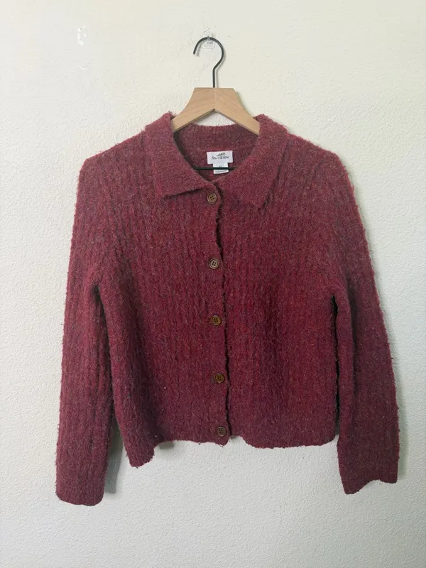 Free People Find‎ Me Now Sena Rib Knit Cardigan Maroon Burgundy Women’s Size M - Image 5