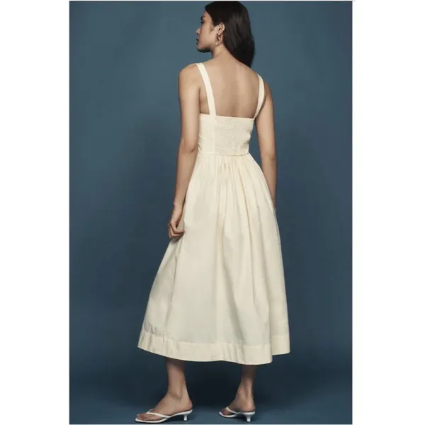 Anthropologie Yellow Drop Waist Ruched Midi Dress XL - Image 3