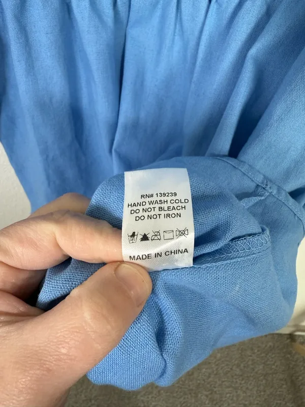 Tuckernuck Annie Linen Smocked Square Neck Puff Sleeve Woven Dress Blue M - Image 6