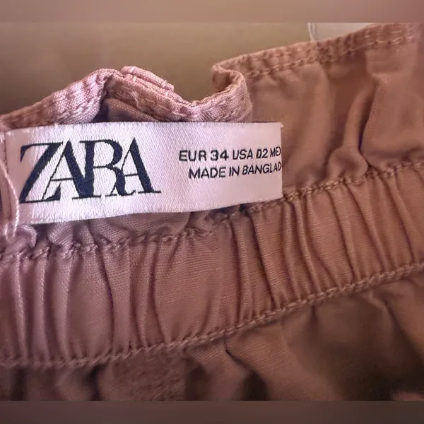 Zara Women's Baggy Rustic Paperbag Lightweight Pants Dusty Pink Button Fly Sz 2 - Image 11