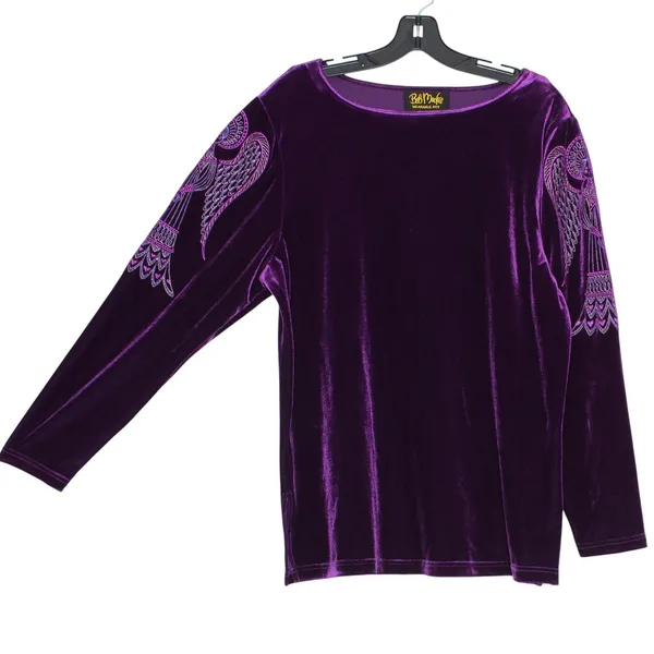 Vintage Bob Mackie Top Velvet Embroidered Angel Wearable Art Purple Stretch L - Image 2