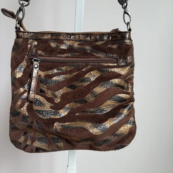Anne Klein Small Brown Crossbody Bag Zebra Print Studded Lion‎ Head Y2K McBling - Image 6