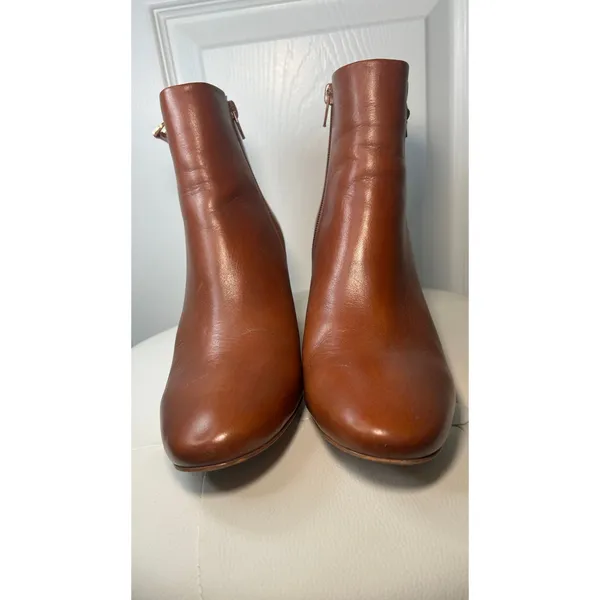 Jeffrey Campbell Prianka Cognac Leather Ankle Booties Block‎ Heel Brown Size 8 - Image 6