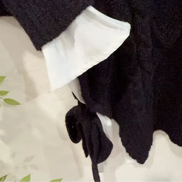 Jacquie The Label RENF Cable Knit Faux Layered Side Tie Black Sweater Pullover - Image 4