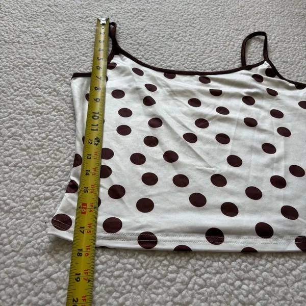 Retro Polka Dot Cami tank Top Brown White Contrast Trim Coquette Y2K Dollete - Image 3