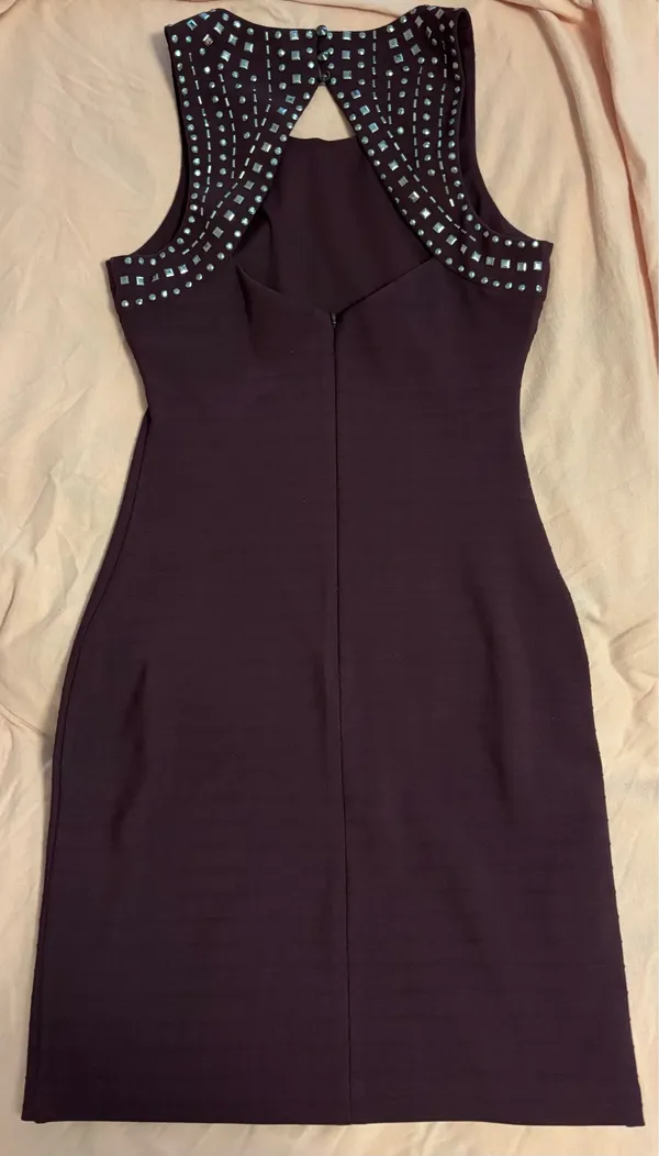 Guess Los Angeles Deep Plum Rhinestone Details Bodycon Dress Glam Date-night - Image 12