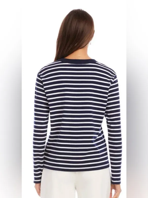 Karen Kane blue/white stripe jersey knit long sleeve top. Size Small. NWT. - Image 3