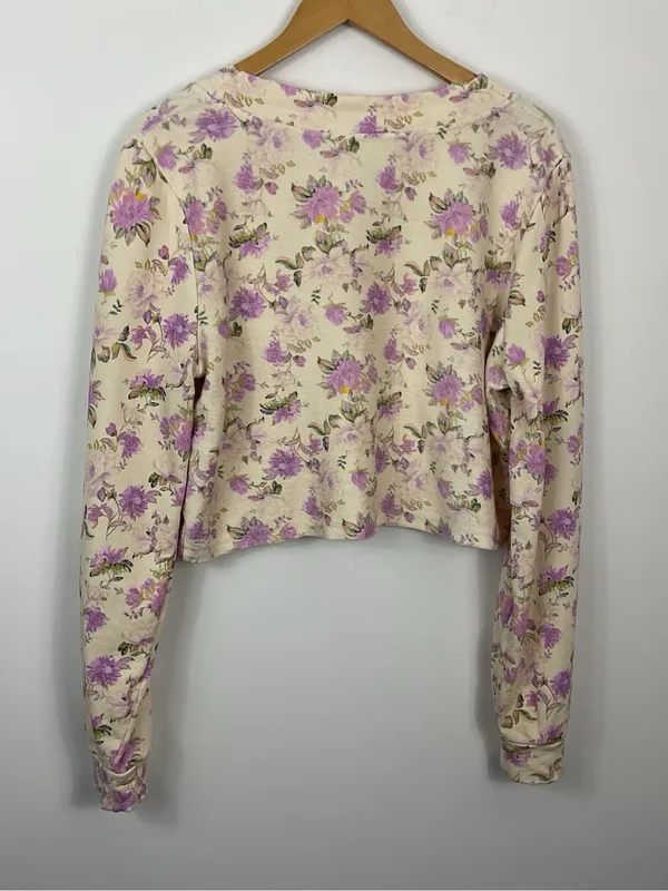 LoveShackFancy Tamika Cropped Floral V Neck Pullover Womens Size Small - Image 4