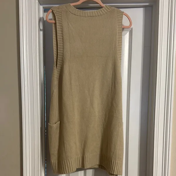 Sleeveless V-Neck Beige Sweater Vest Dress - Image 4
