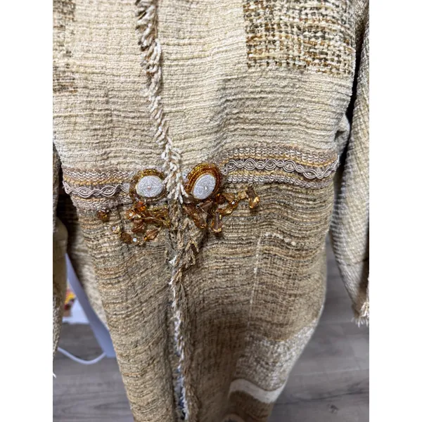 Handmade Boho Art Coat-Textured Fringe & Beaded Jacket Handmade by SK - Image 3