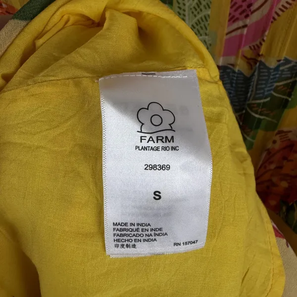 Farm Rio Yellow Beaks & Bananas Mini Dress Small Tropical Toucan Tiered Resort - Image 9