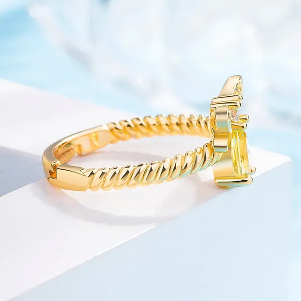 18K Gold Plated Adjustable Yellow Crystsl Honey Bee Ring for Women - Image 4