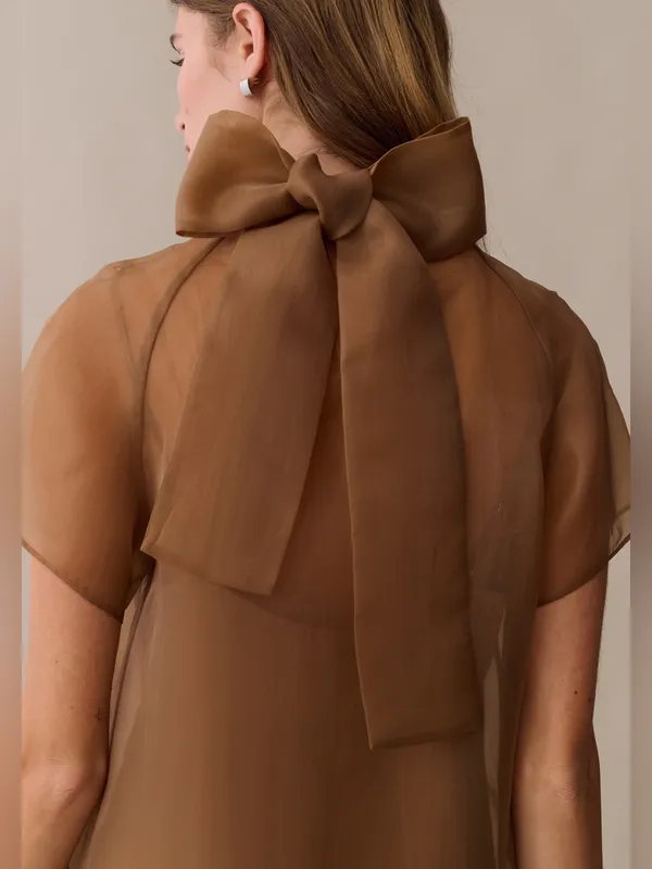 NWT Few Moda Joni Mini Dress Size Large L Brown Sugar organza tie back o.p.t - Image 5