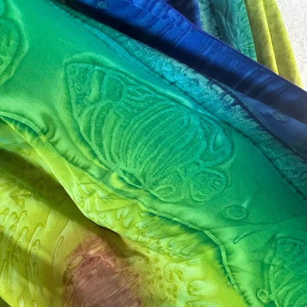 Rima Tropical Fish Batik Sarong Wrap Green Blue Tassel Fringe Beach‎ Cover Up - Image 4
