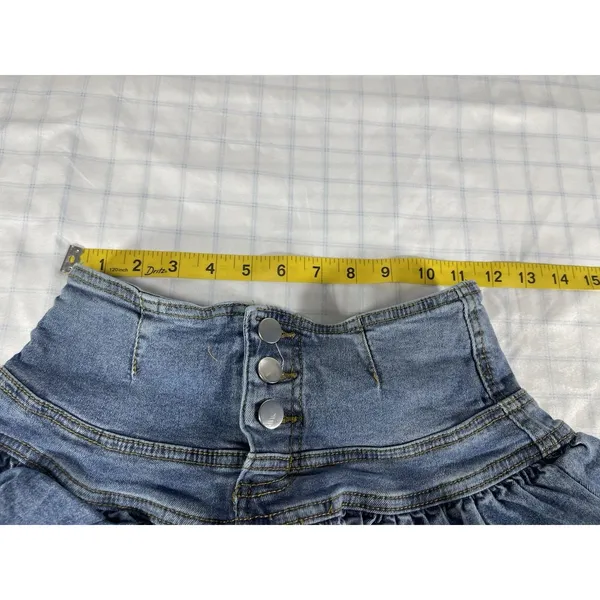 Denim Tiered Ruffled Skort High Waist Shorts Mini Skirt Medium Wash - Size XS - Image 6