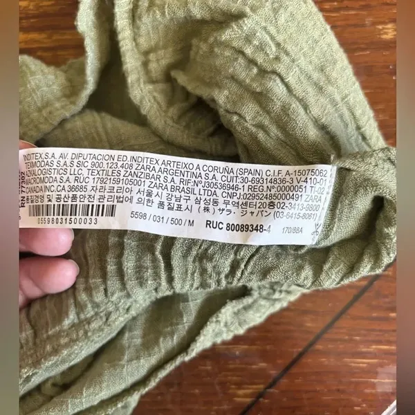 Zara Green Crinkle Gauze Puff Sleeve Ruffle Mini Dress Size M - Image 4