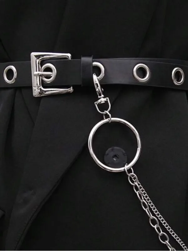 Black Grommet Belt with Silver Chain Accent New - Image 3