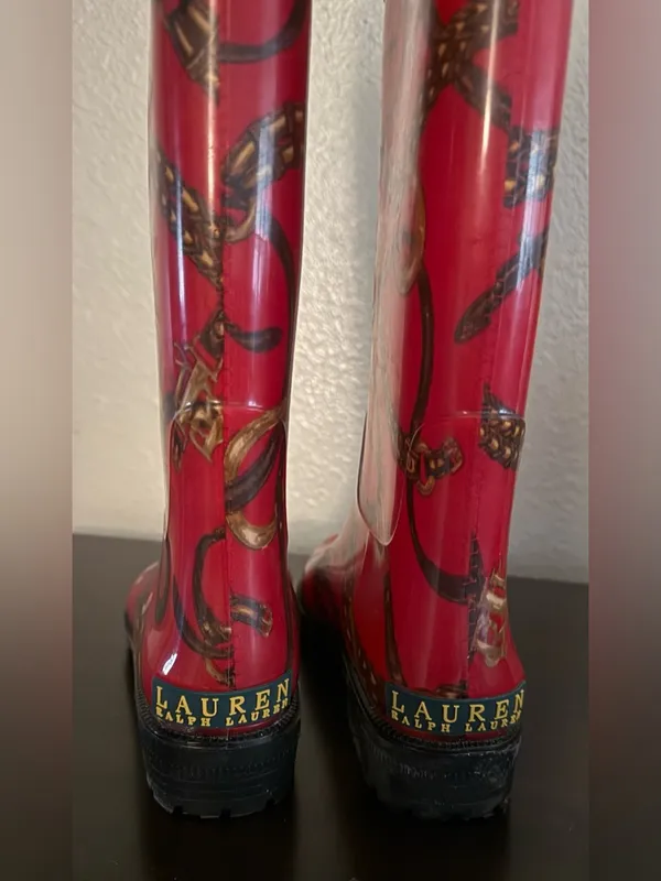 Lauren Ralph Lauren Rossalyn II Red Chain Print Rain Boots | Equestrian Style - Image 6