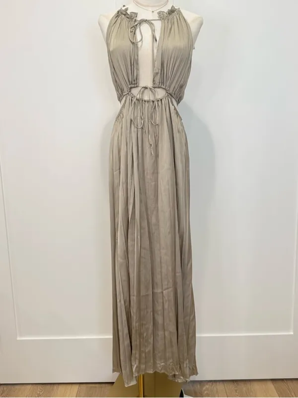 NWT Zara Wrinkle Look Satin Effect Cut Out Maxi Dress Medium Wedding Black Tie - Image 7