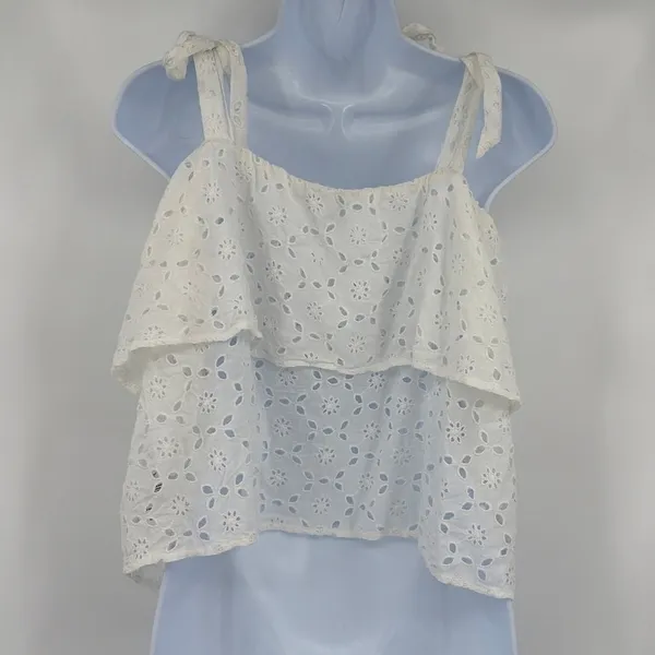 American Eagle Babydoll Eyelet Tank Womens Top Sz S White Boho Festival Cottage - Image 6