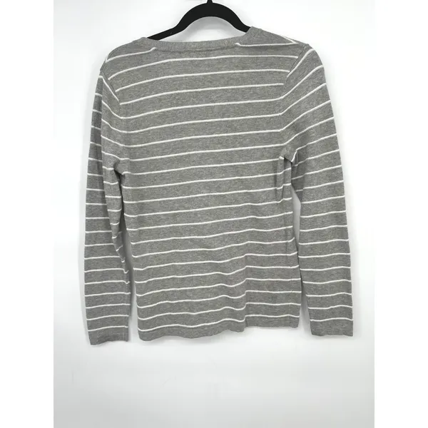 Tommy Hilfiger Sweater Womens Small Gray Striped V-Neck Pullover‎ Preppy Coastal - Image 4