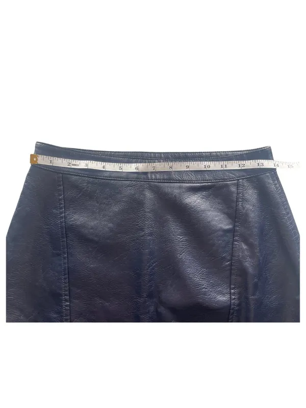 Zara Basic Faux Leather Mini Skirt Size S Dark Navy Blue Side Zip Textured - Image 7
