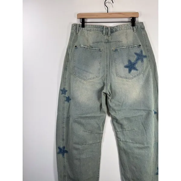 Talulah Womens Jeans Blue Denim Star Walk Barrel Baggy Loose High Rise Size L - Image 10