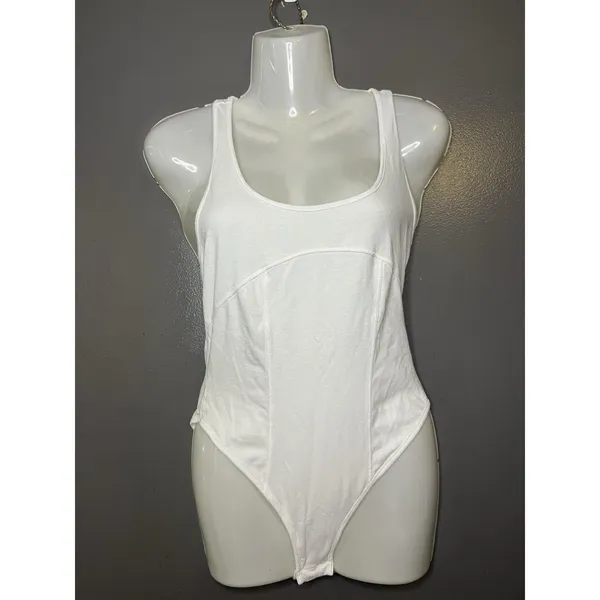 Free People Bodysuit Womens Small White Racerback Scoop Neck Stretch One Piece - Image 2