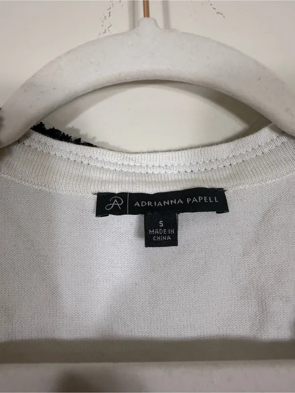 Adrianna Papell White Black Fringe Trim Cardigan Size Small Quiet Luxury - Image 4