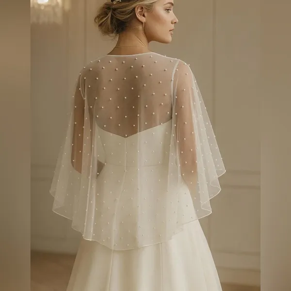 Etsy Ivory Bridal Pearl Cape Wedding Shawl - Image 2