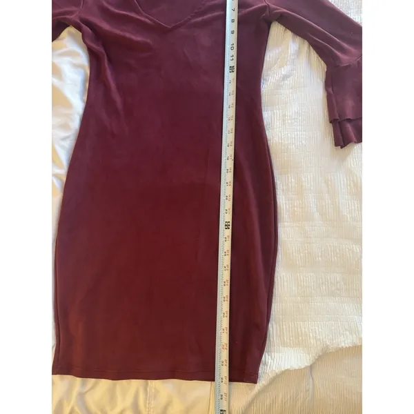 A'gaci Maroon Burgundy Dress Wine Medium Bell Sleeve Mini Fall Bodycon - Image 5
