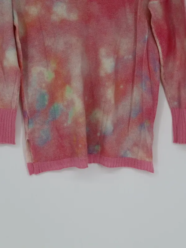 Brodie Cashmere 100% Cashmere Sweater S Pink Tie Dye V Neck NWT Whimsical - Image 13