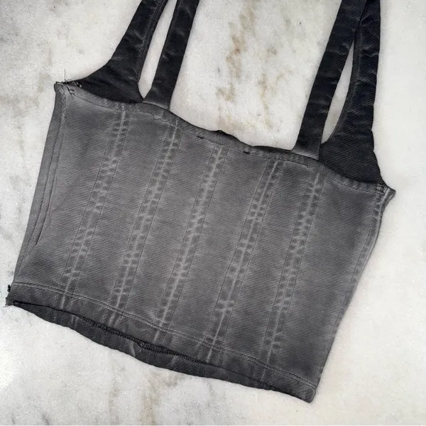 Zara Charcoal Washed Denim Corset Crop Top Structured Bustier Cotton Wmns Small - Image 5