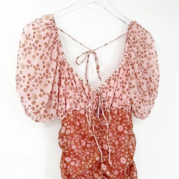 NEW Free‎ People Tessa Floral Ruched Bodycon Mini Dress Women's Size XS Coquette - Image 4